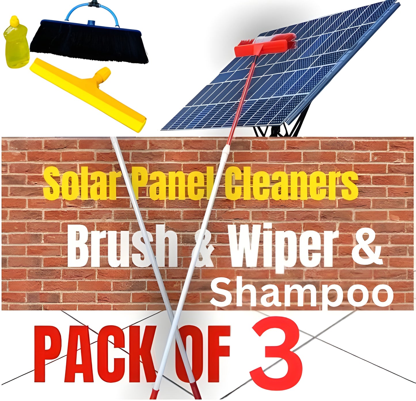 Solar Panel Cleaning Brush | WITH WIPER & SHAMPOO BOTTLE