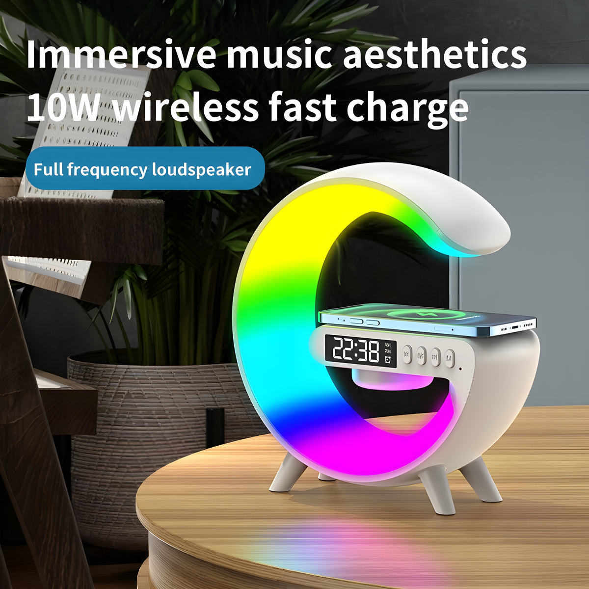 Fast Wireless Charging with 15W G Lamp Bluetooth Speaker & Alarm Clock