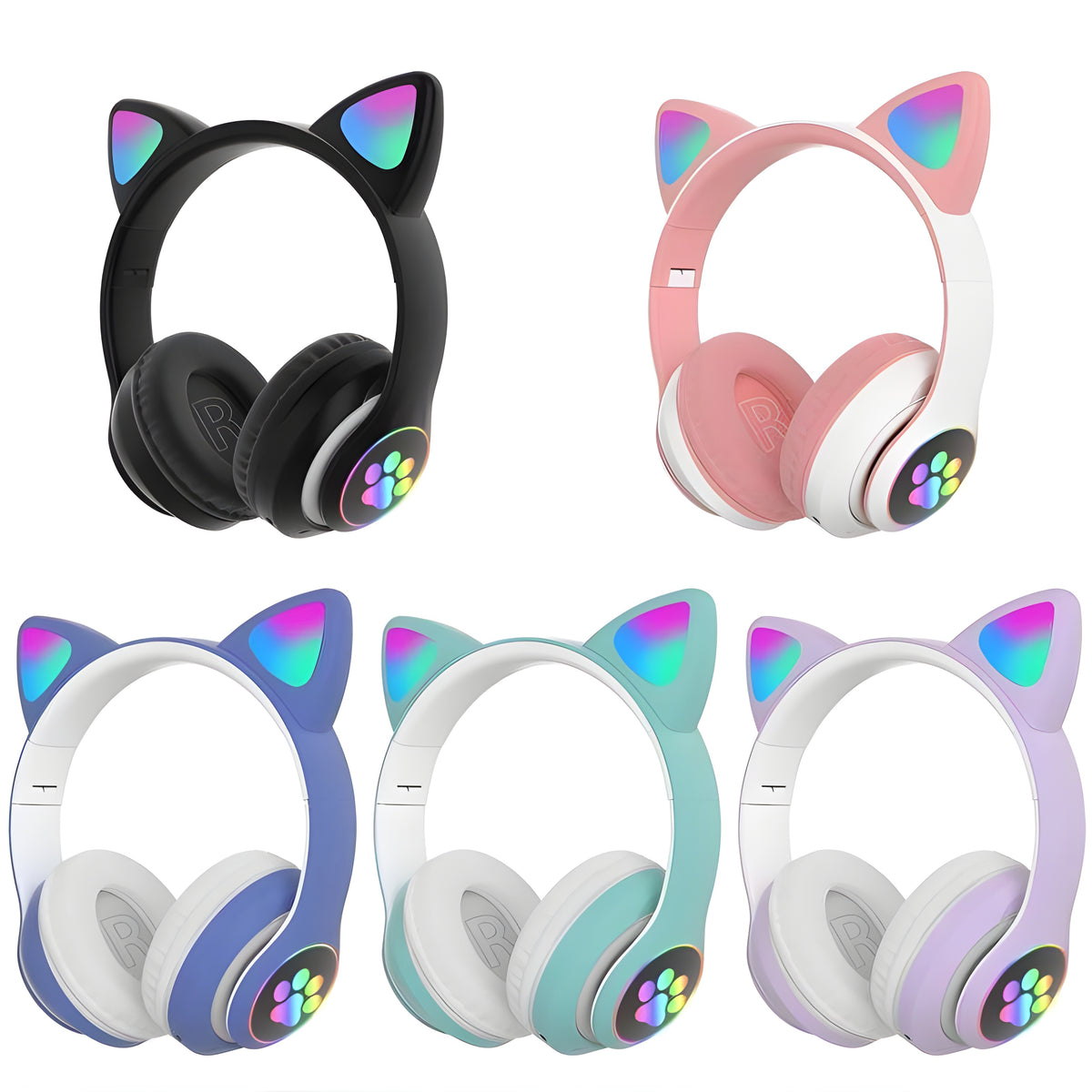 Cat Ear Wireless Headphones with Large Capacity Cute Cartoon Earphones