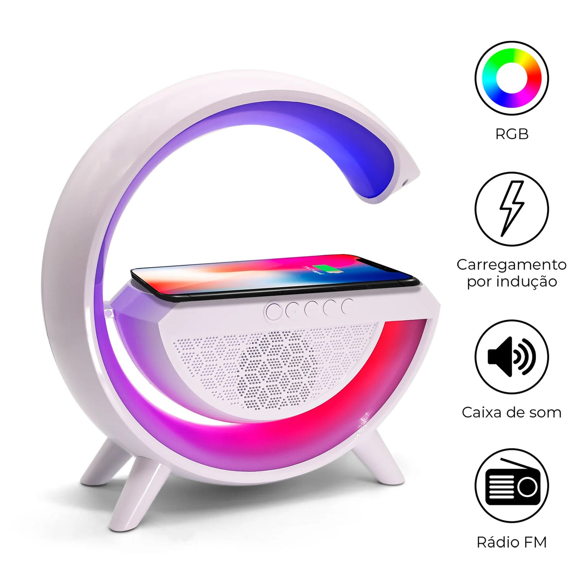 RGB G-LAMP  FAST WIRELESS CHARGING  BLUETOOTH SPEAKER 2301 Gadget Bazaar