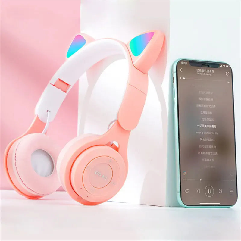 Cat Ear Wireless Headphones Bluetooth 5.0 Large Capacity Cute Cartoon Earphones