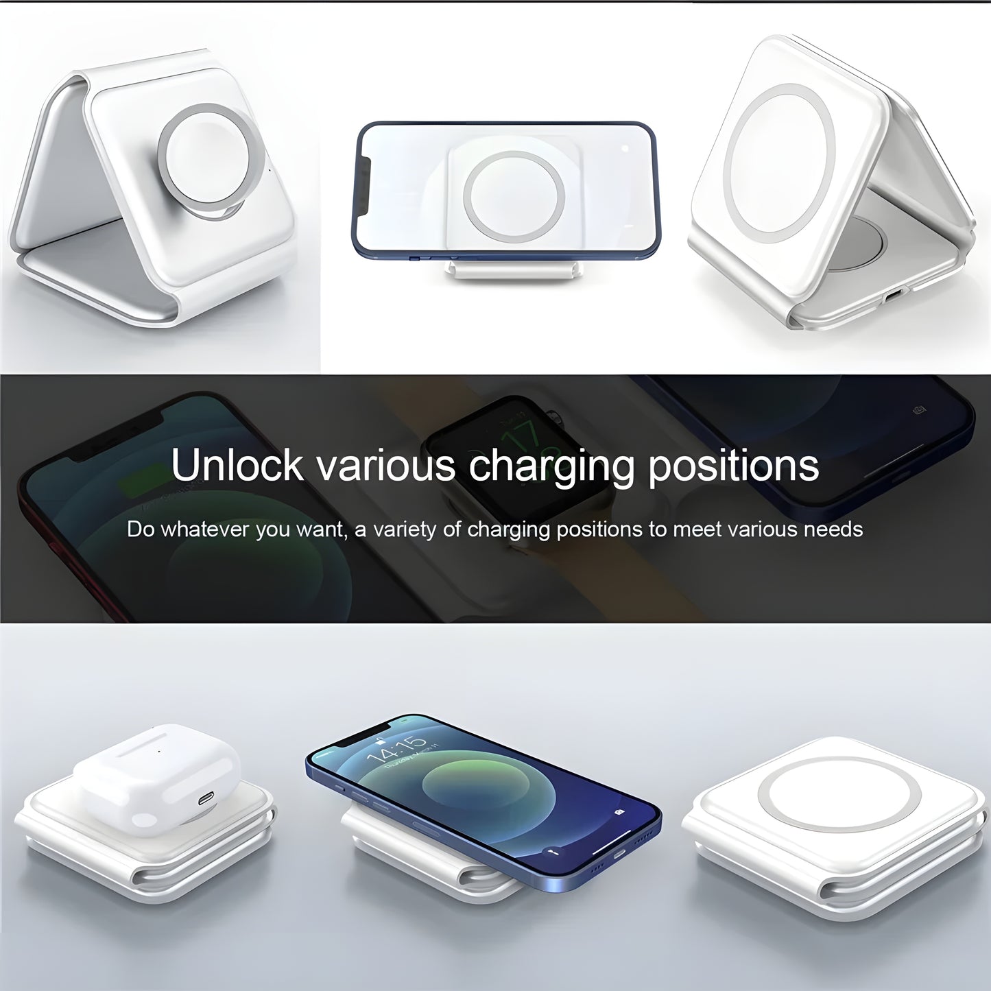 3-in-1 Foldable Wireless Charging Pad – Fast Charging – Portable Travel Charging Station